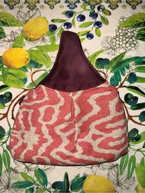 Coral Print Textured Shoulder Bag with Deep Burgundy Strap